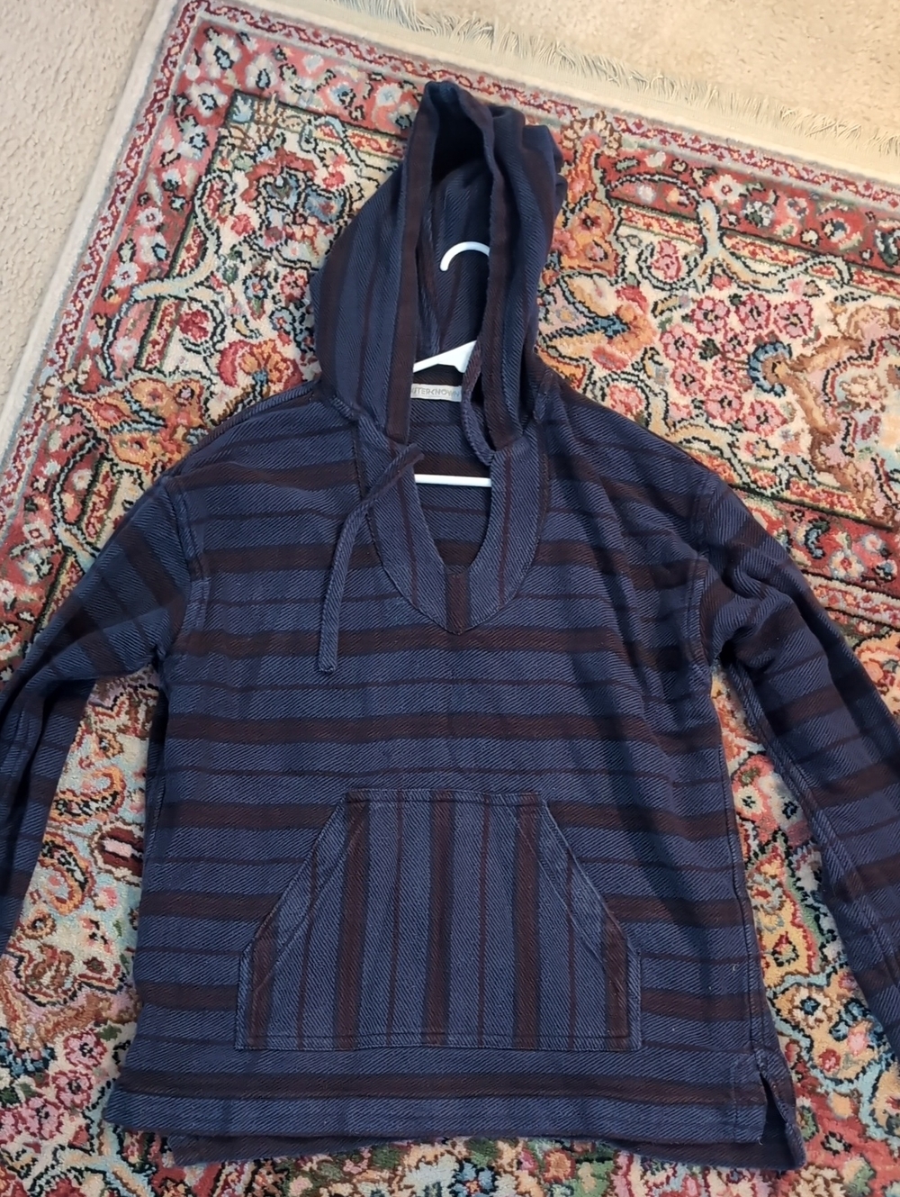 Outerknown Navy and Red Striped Blanket Shirt Hoodie